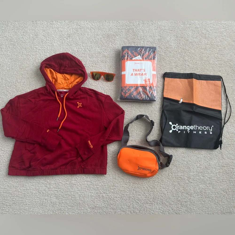 Orangetheory Burgundy Hoodie Blanket Bags Sunglasses - Picture 1 of 8